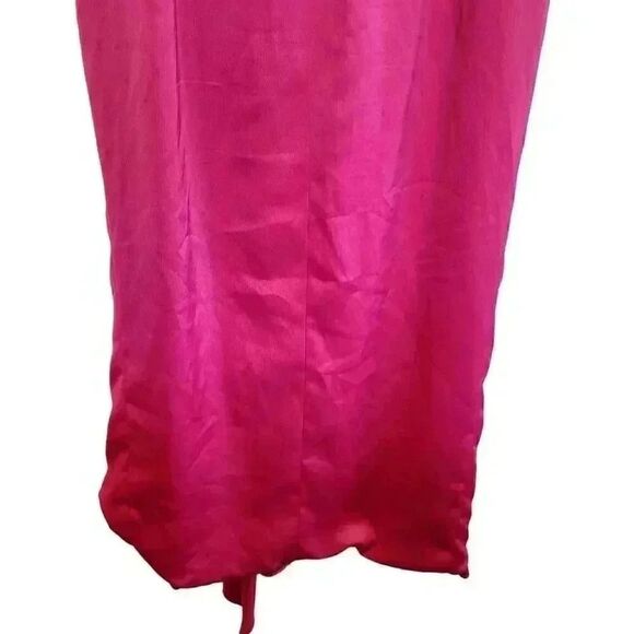 Elle Zeitoune Women's Pink Punch Poly Gathered Waist Midi Patrice Draped Satin L - Picture 13 of 16
